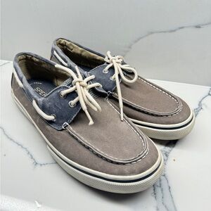Sperry Mens 10.5 M STS13964 HALYARD Chocolate Navy Salt Washed Boat Shoes